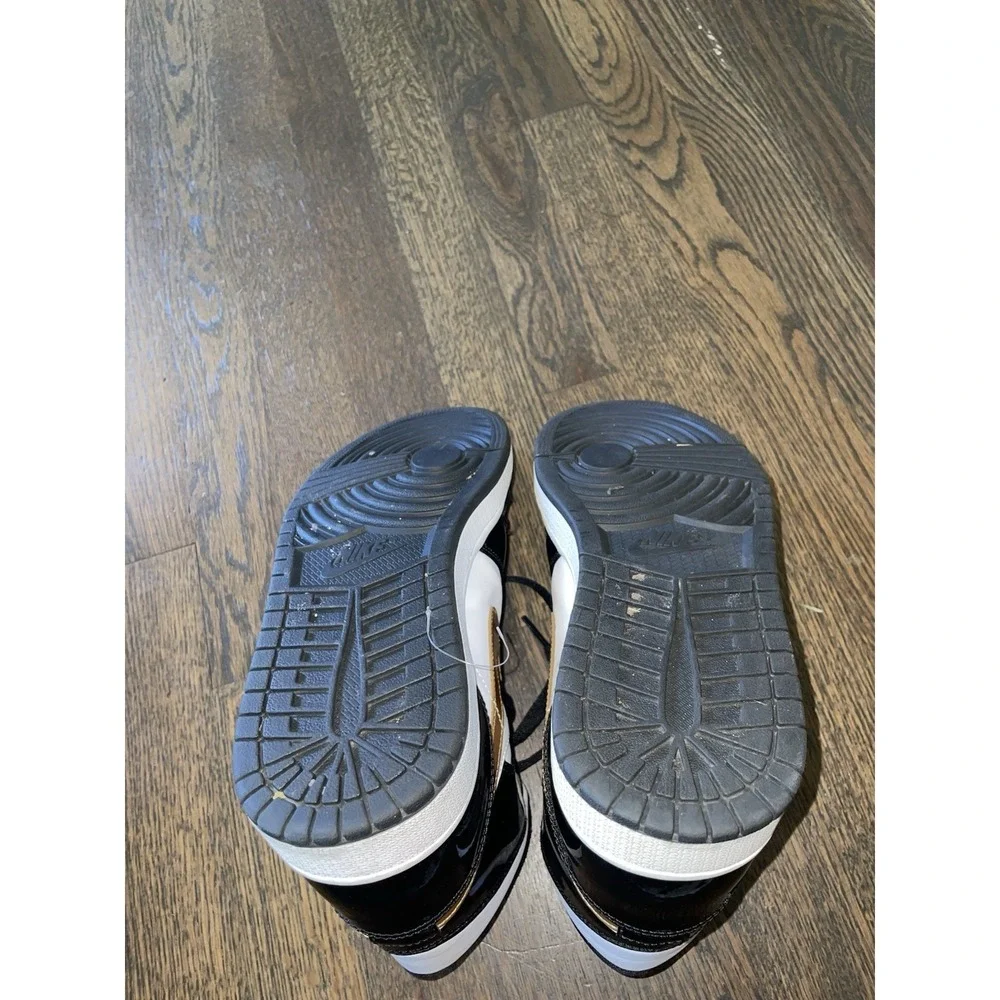 Nike Air Jordan 1 Sneakers Shoes Mid Patent Black White Gold 852542-007